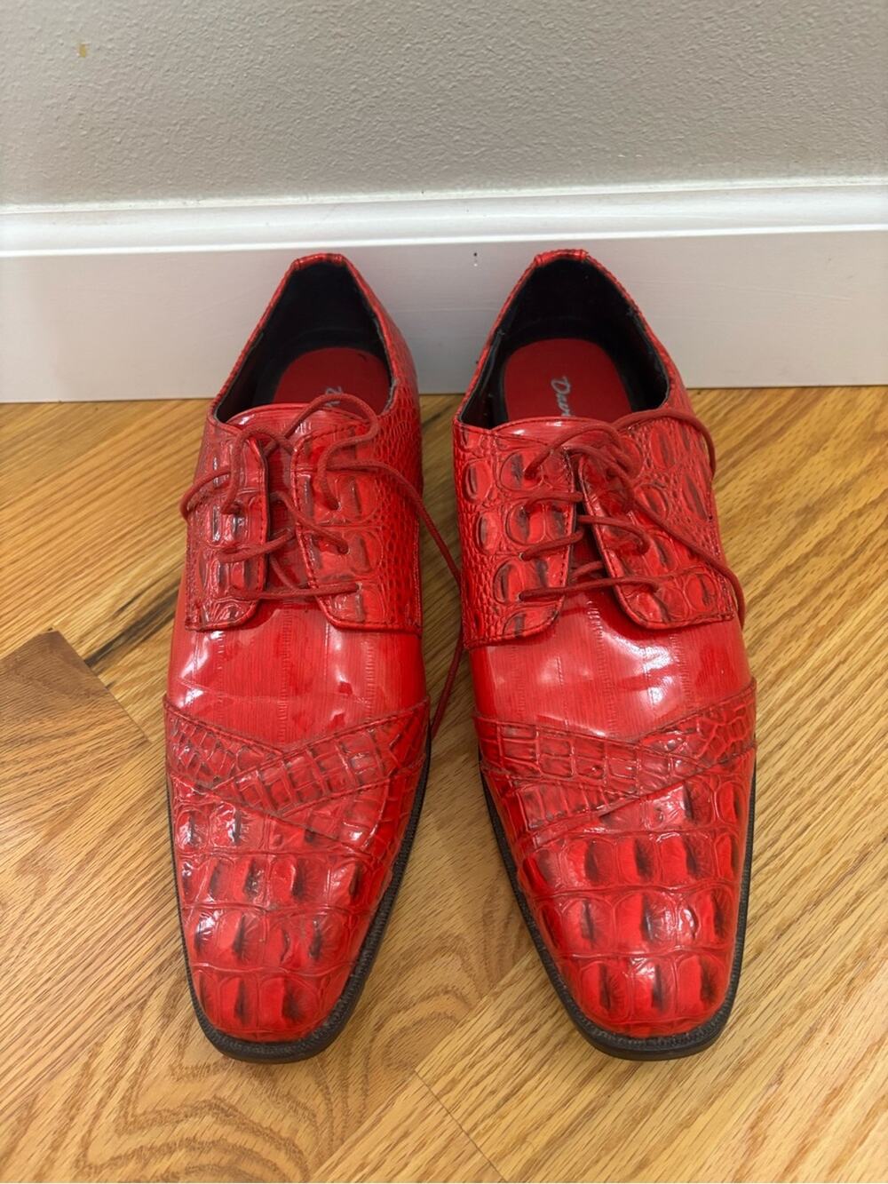 David stone red Red Croc-Embossed Men's Dress Shoes